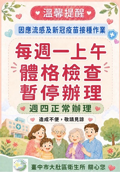 體格檢查週一暫停