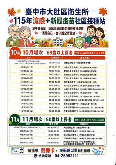 大肚區115年社區流感及新冠接種時間地點